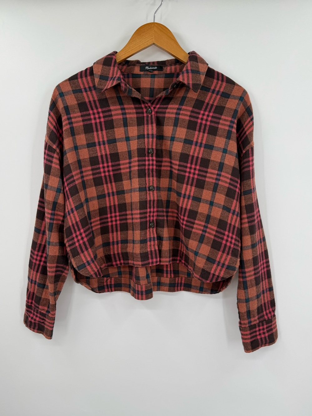 Madewell Flannel Long-Sleeve Crop Shirt in Plaid | Ground Clove | Medium - Picture 4 of 10